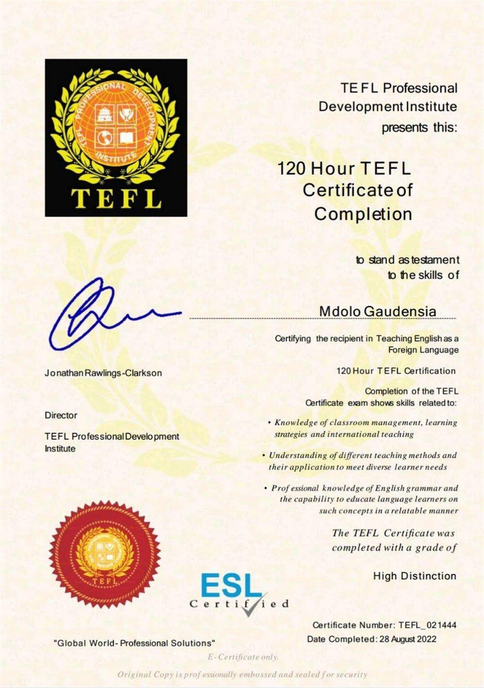 TEFL сертификат 