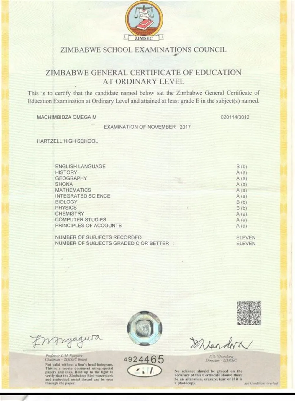 Ordinary Level Certificate 