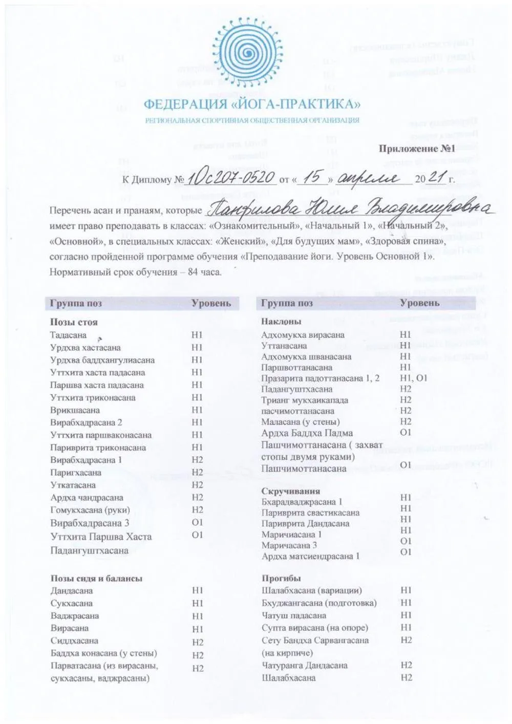 Приложение к диплому