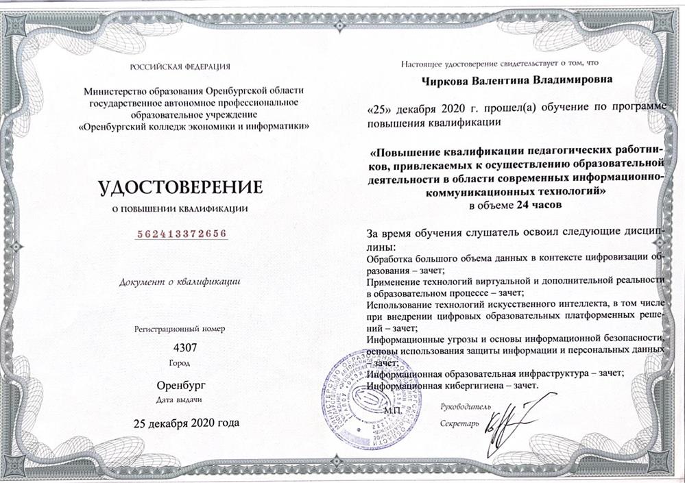 Удостоверение о повышении квалификации 