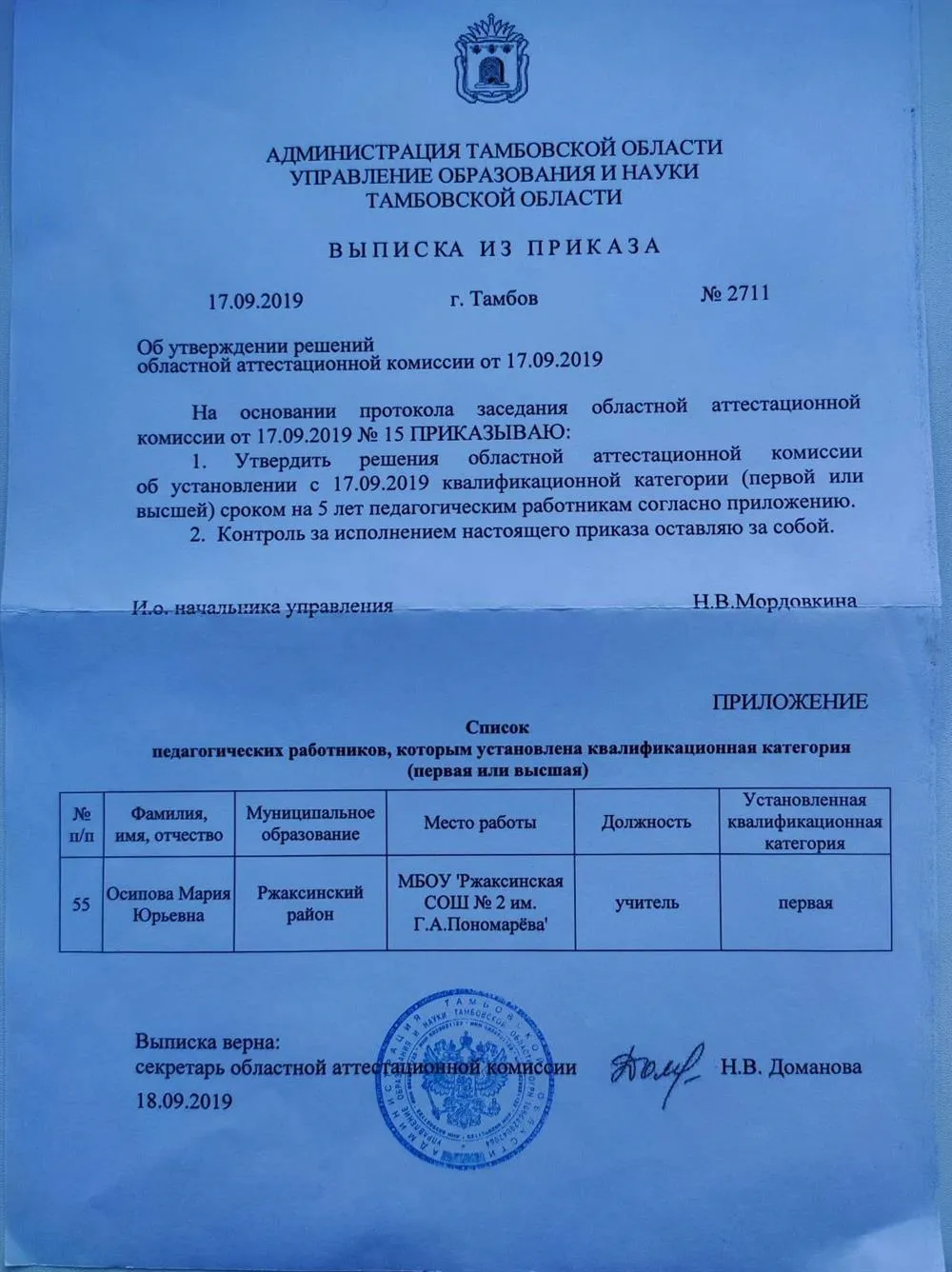 Первая категория 