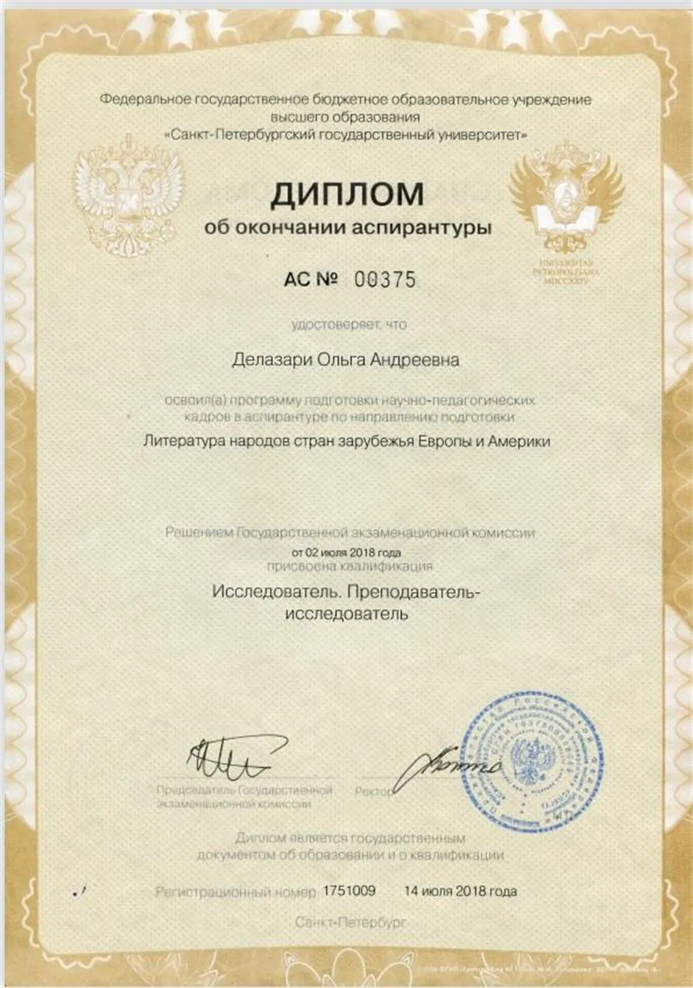 Диплом преподавателя-исследователя