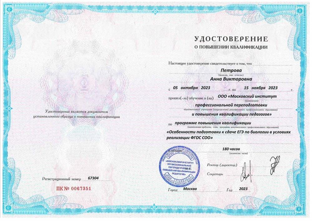 Удостоверение о повышении квалификации