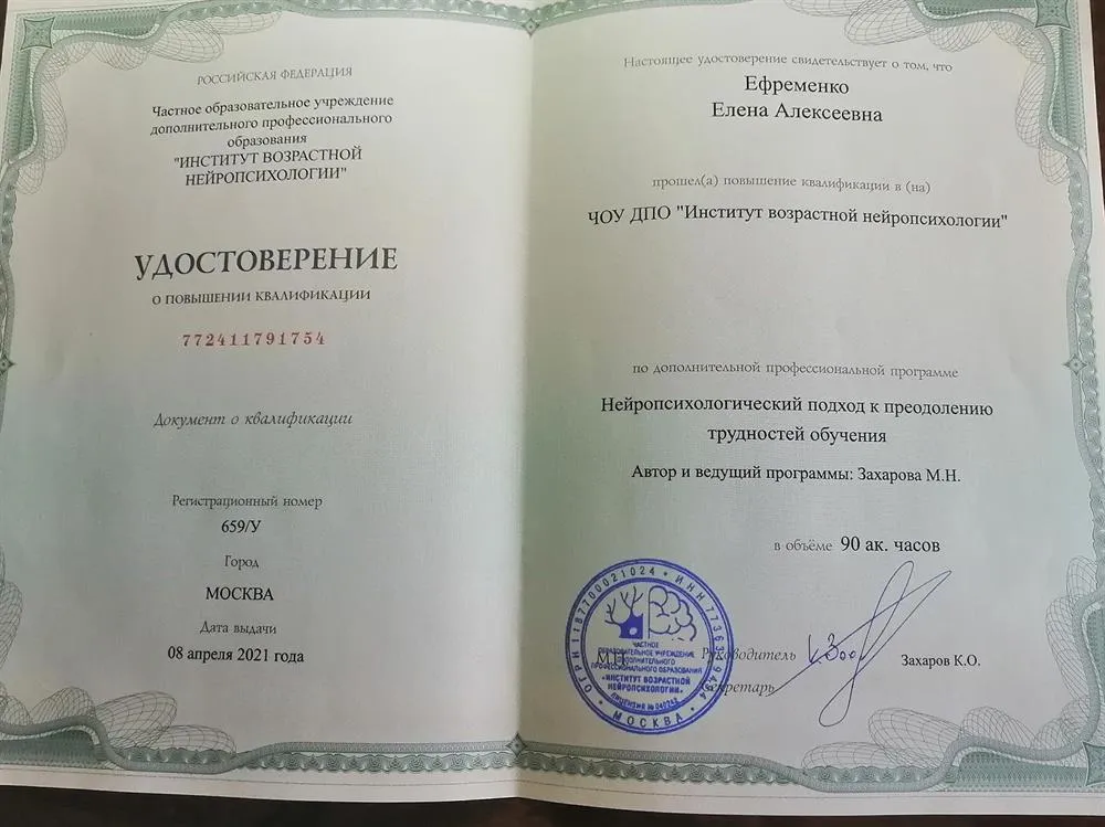 Удостоверение о повышении квалификации