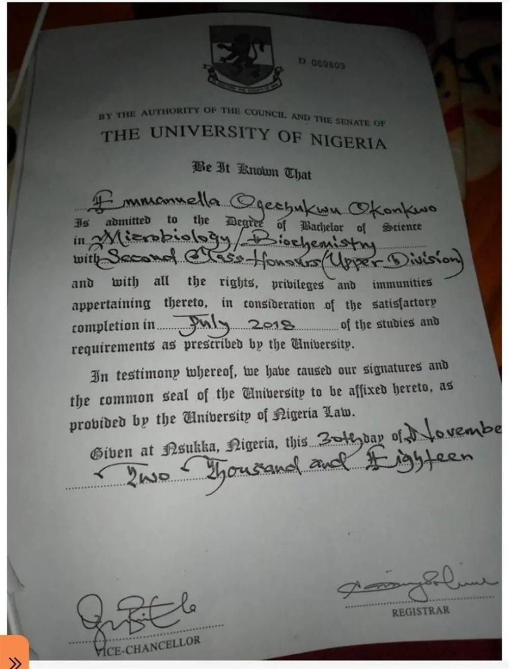 Bachelors Certificate