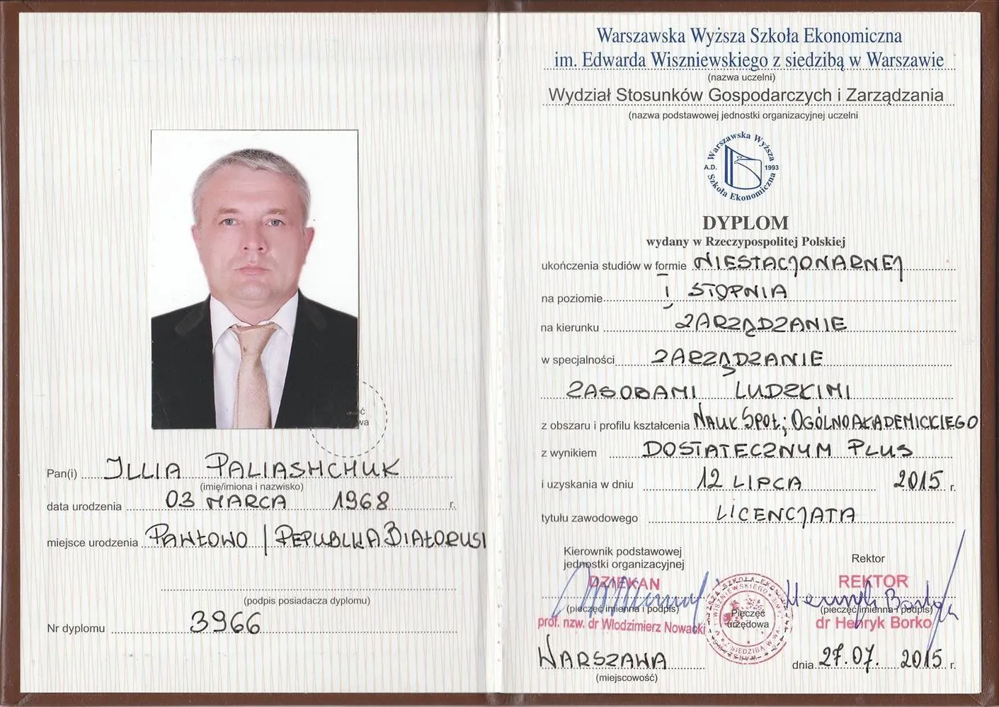 Диплом WWSE im.Edwarda Wiszniewskiego