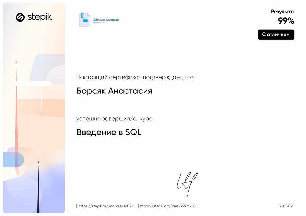 Сертификат. SQL