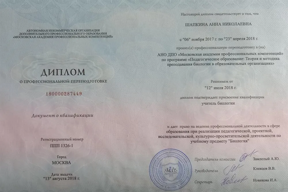 Диплом о профессиональной переподготовке