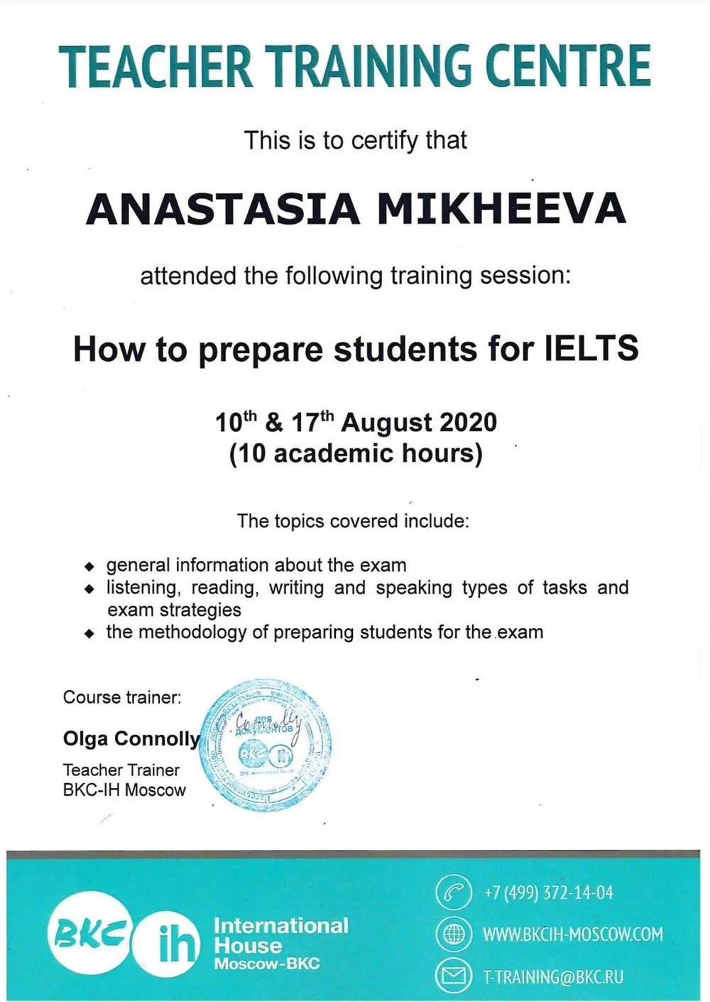 Certificate in teaching IELTS