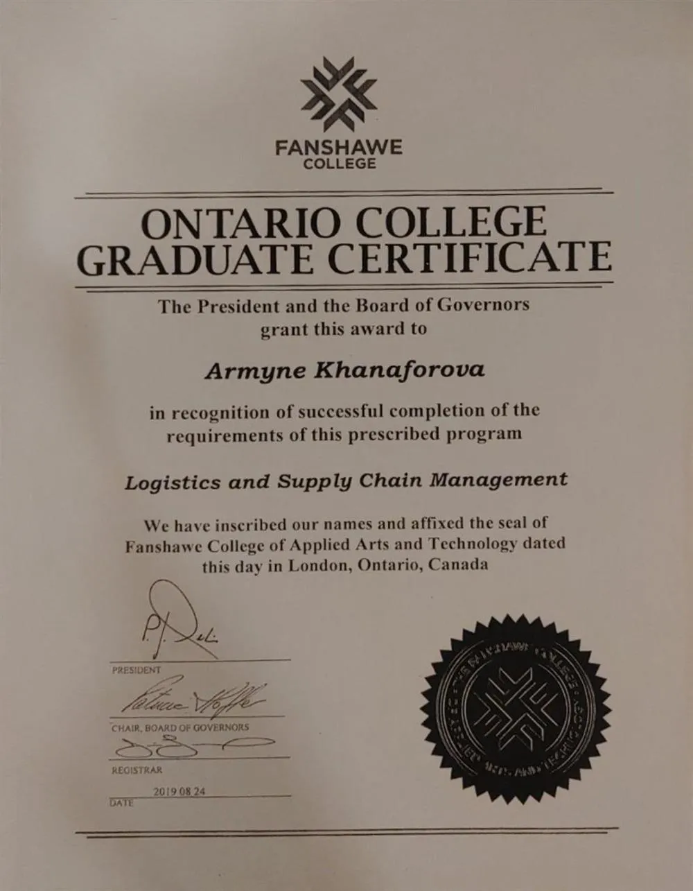 Logistics and Supply Chain Management, Lawrence Kinlin School of Business at Fanshawe
