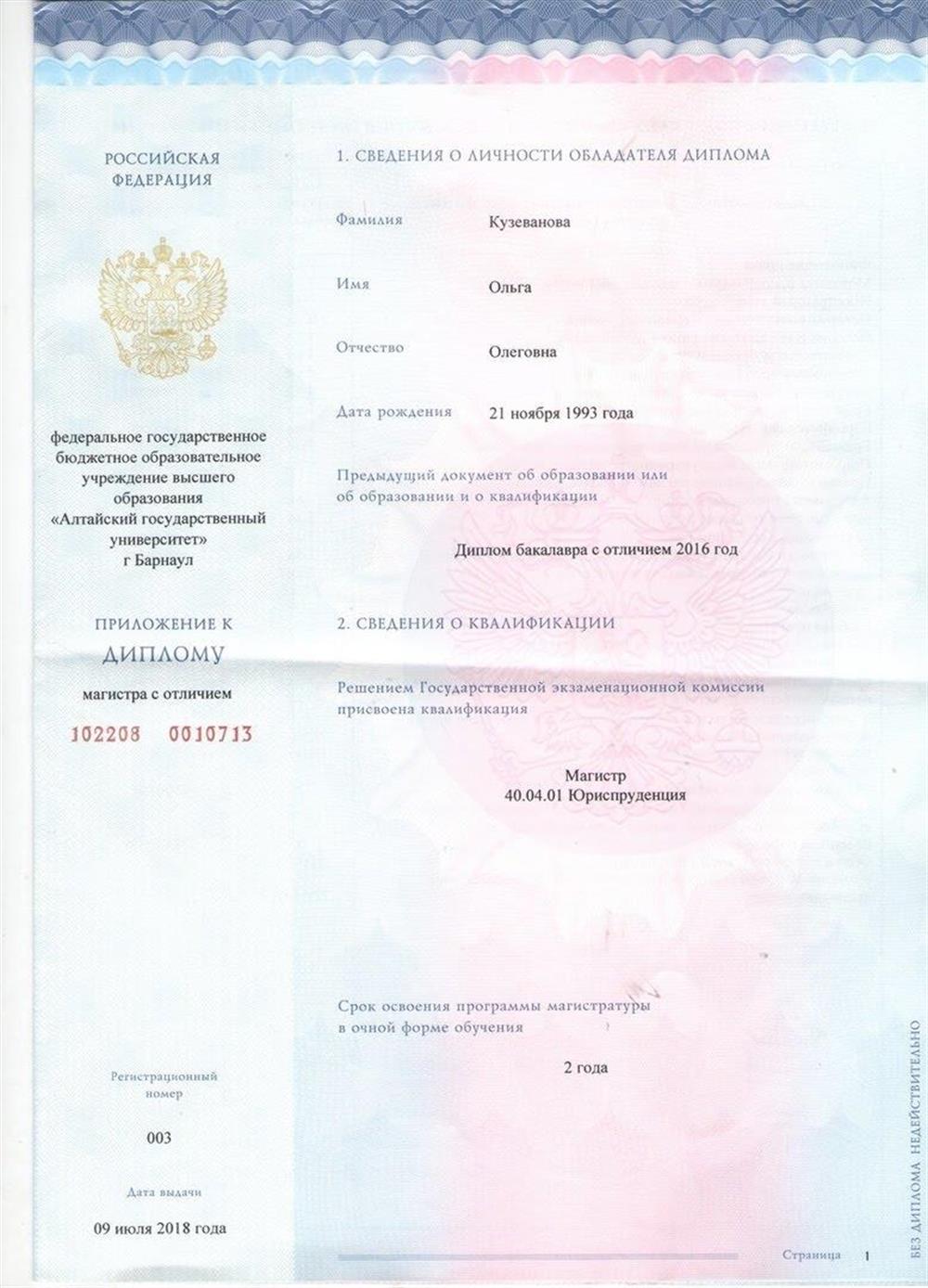 Диплом магистра с отличием