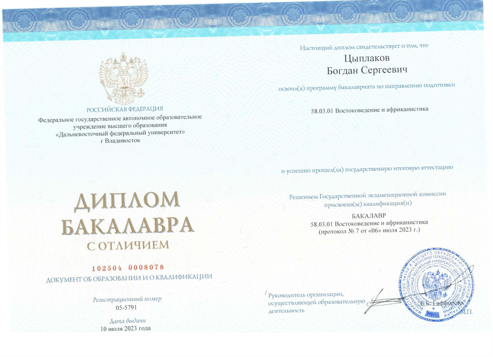 Диплом Бакалавриат (ДВФУ)