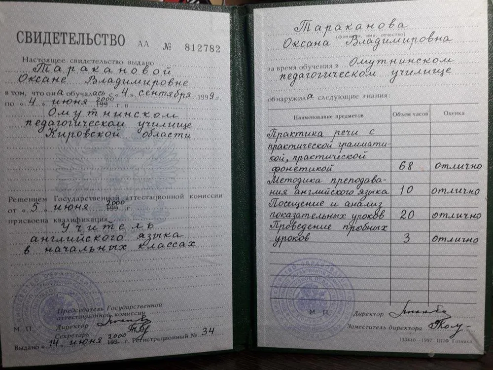 Учитель английского языка в начальных классах