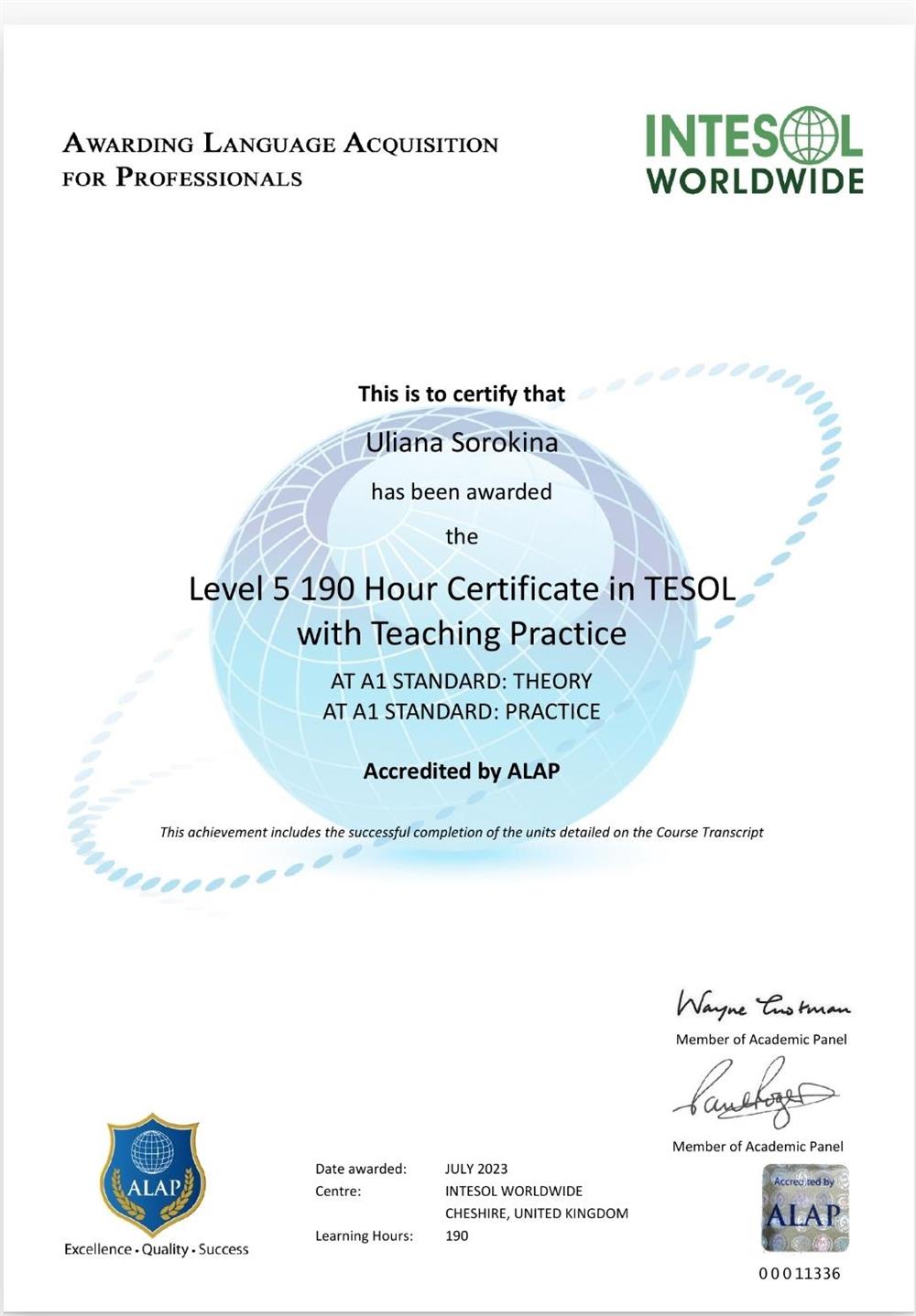 INTESOL certificate with Teaching Practice