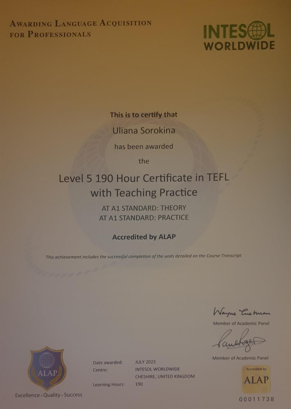Certificate TEFL  with Teaching Practice