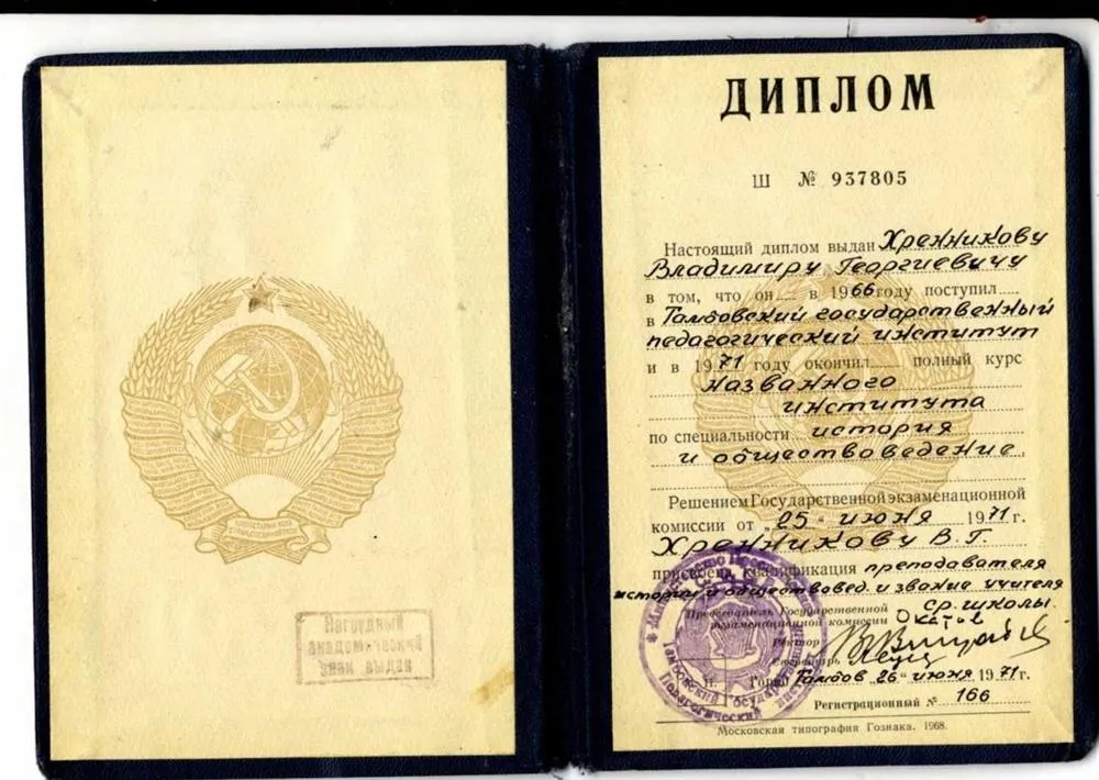 Диплом Тамбовского гос. Пед. Института