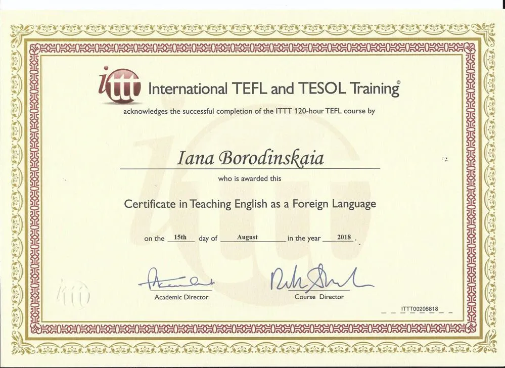 TEFL Certificate (Teaching English as a Foreign Language) 2018