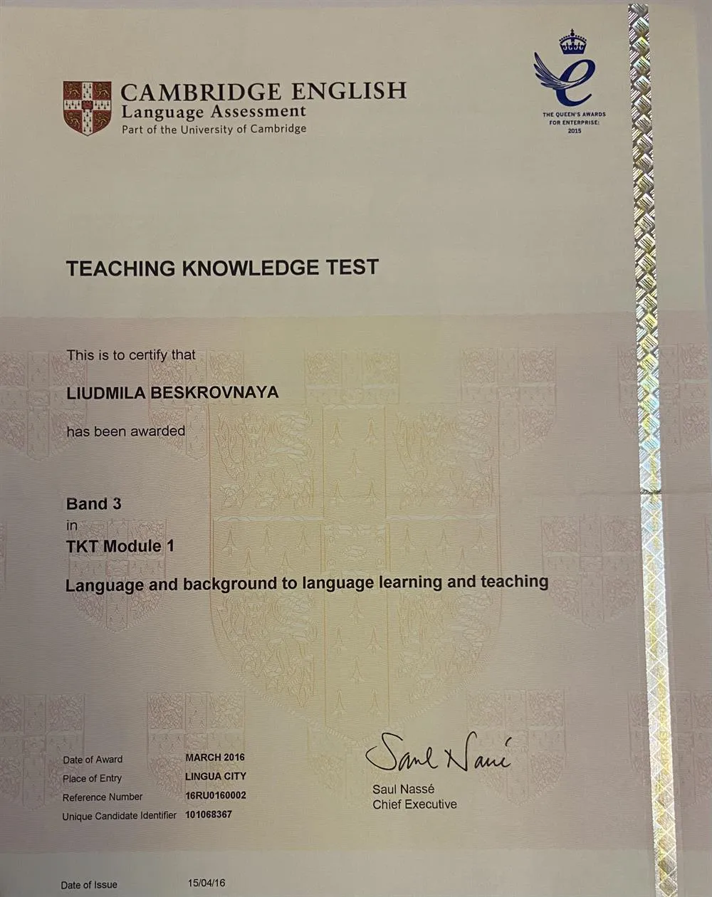 TKT (Teaching Knowledge Test)