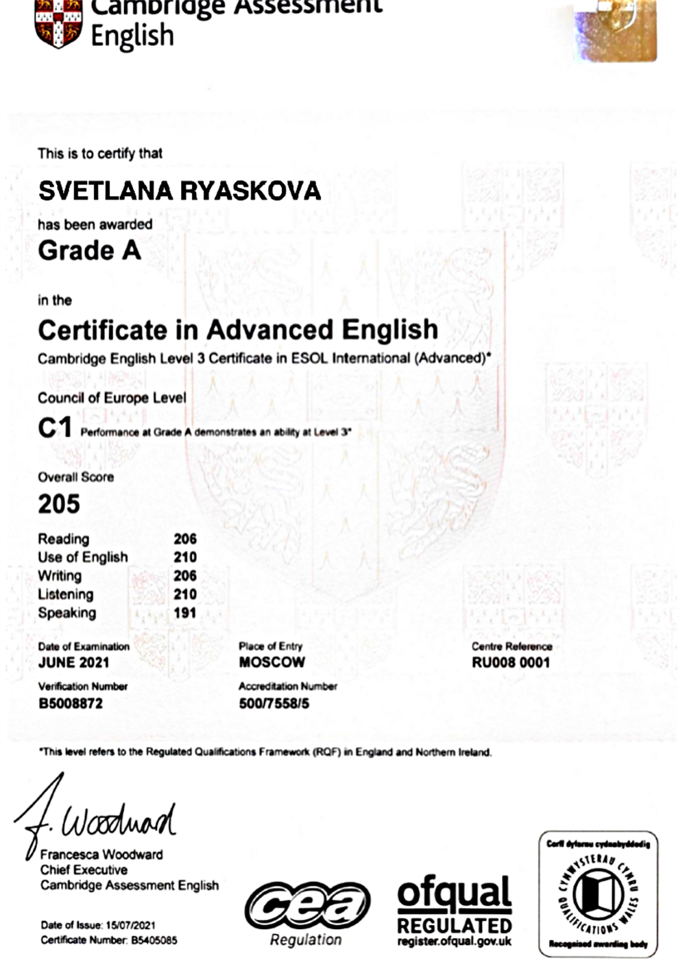 CAE certificate