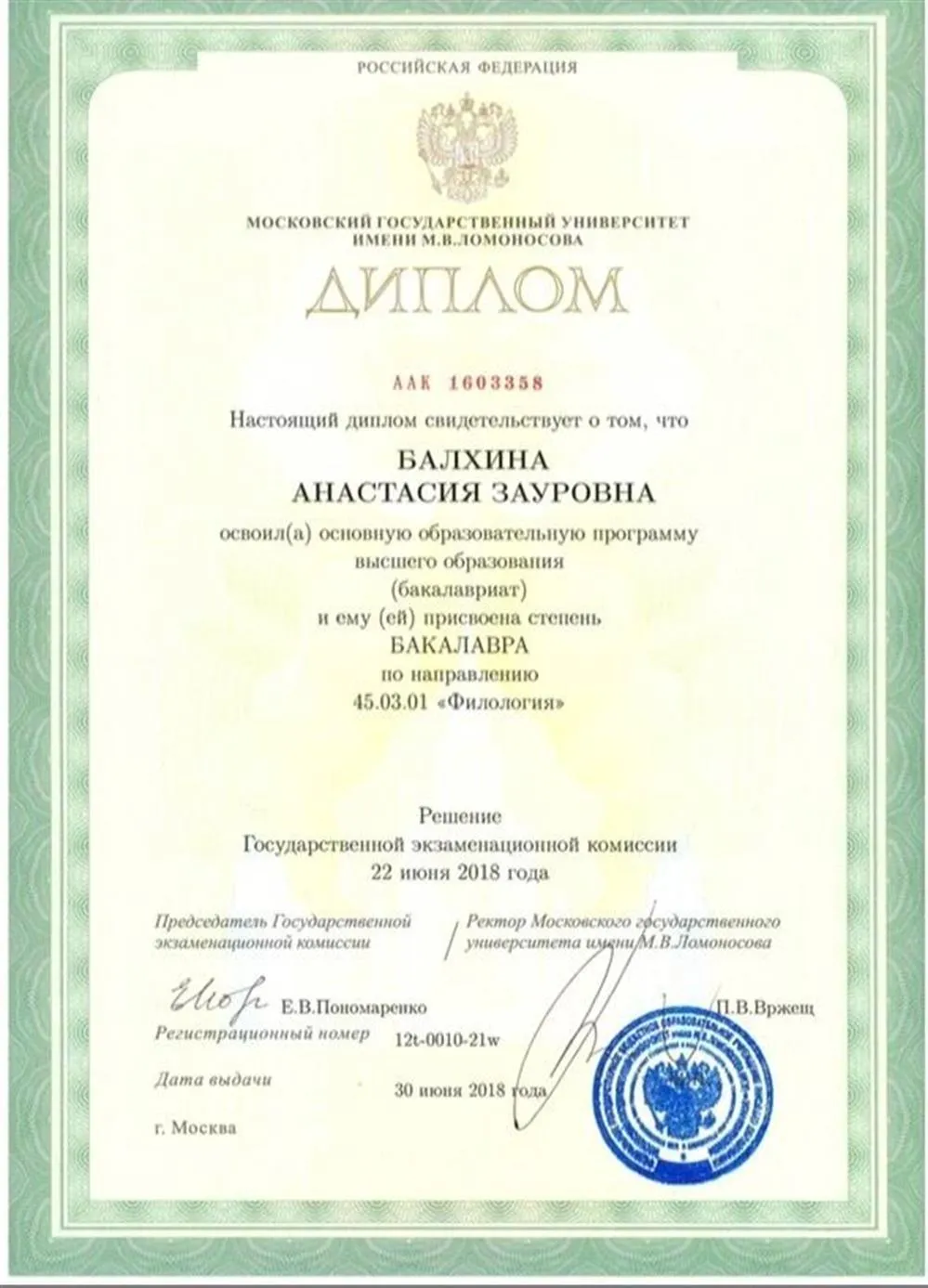 Диплом бакалавра