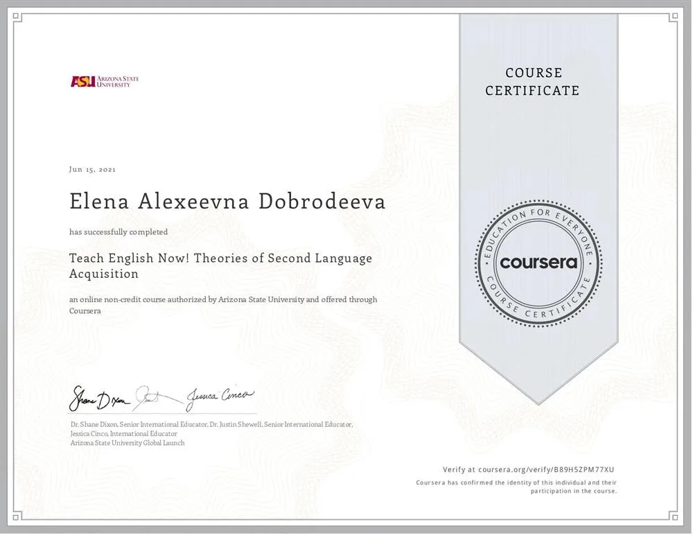 Arizona State University. Teach English Now! Theories of Second Language Acquisition.