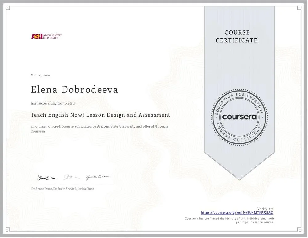 Arizona State University. Teach English Now! Lesson Design and Assessment