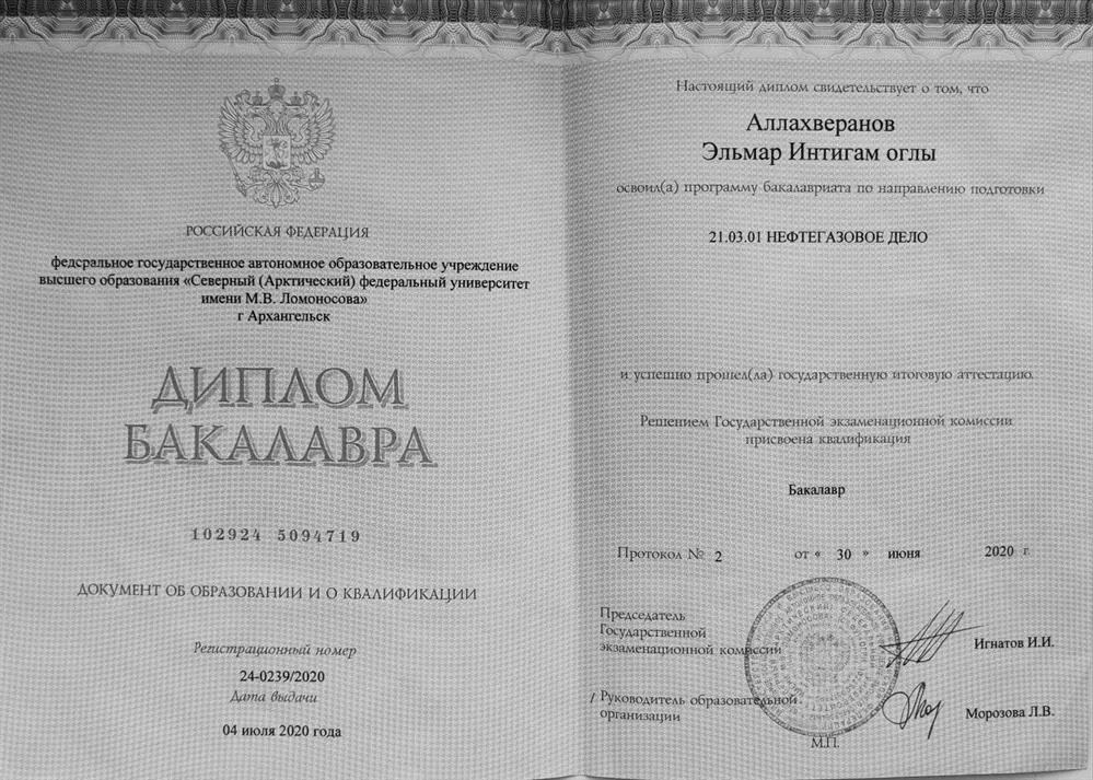 Диплом бакалавра по направлению: "Нефтегазовое дело"