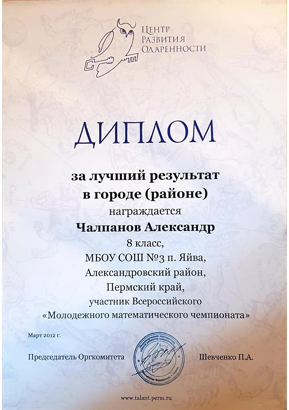 Диплом математический чемпионат