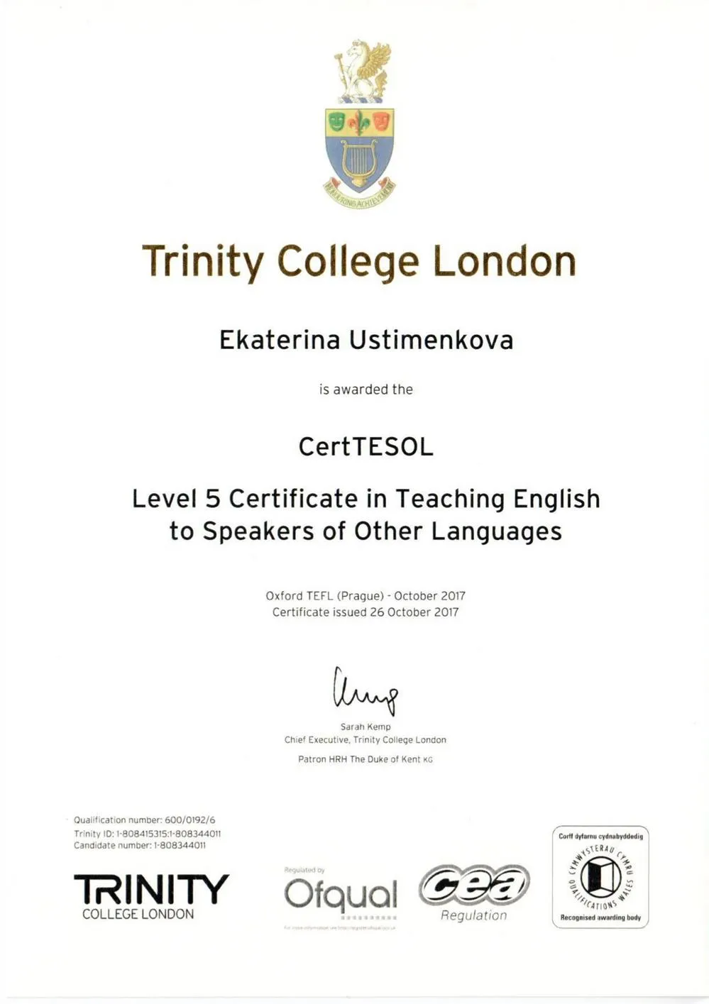 Сертификат TEFL (международный сертификат преподавателя английского языка)