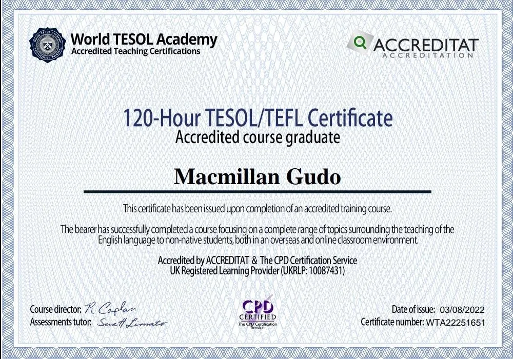 TESOL certification - Teaching English as a foreign language