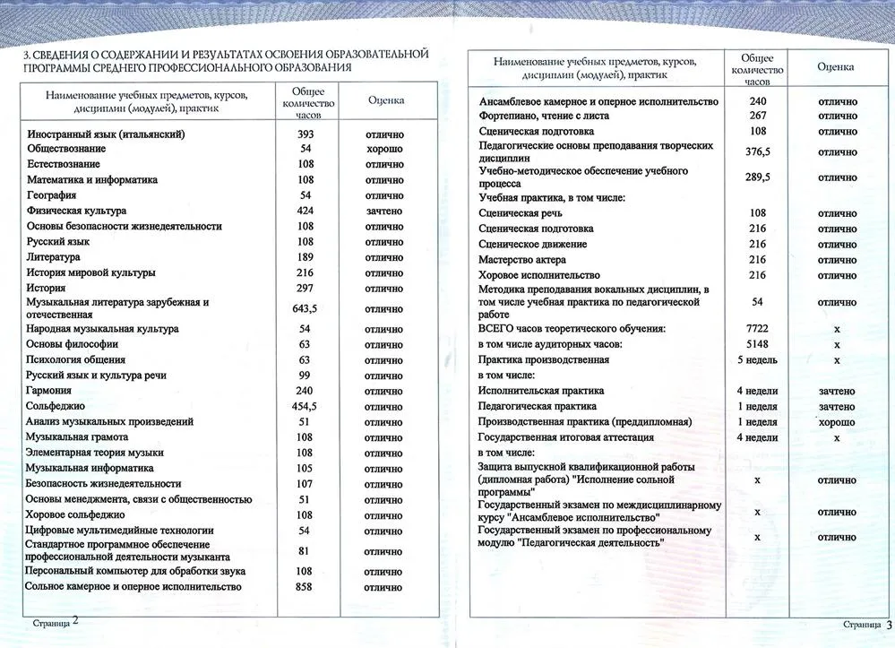 Приложение к диплому с отличием 