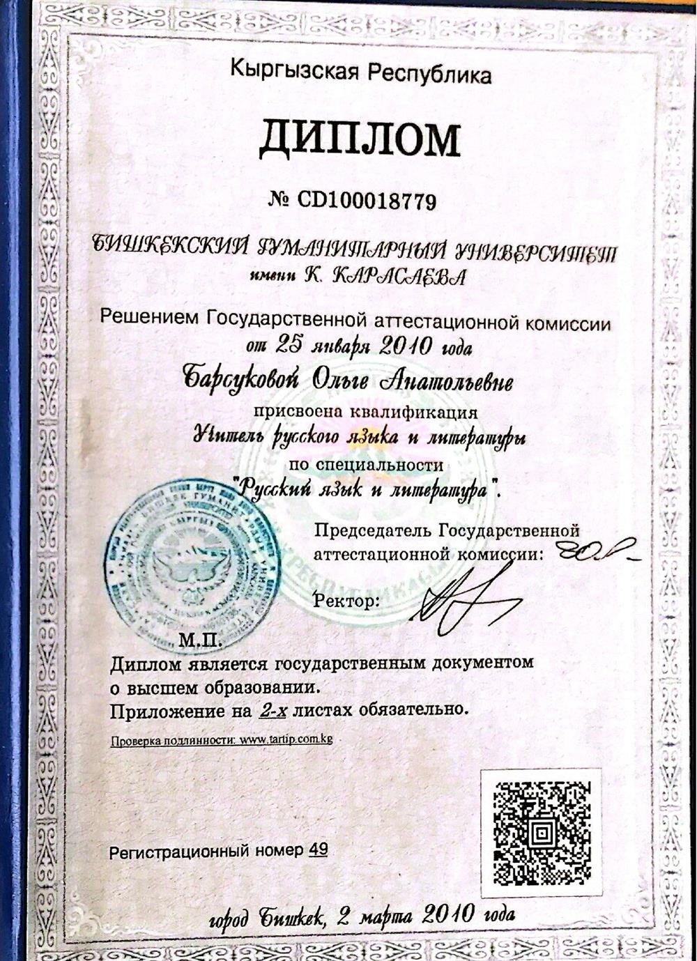Диплом учителя русского языка и литературы 
