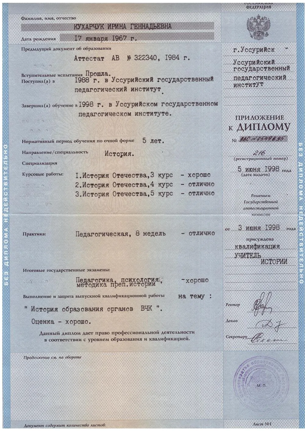 Приложение к диплому