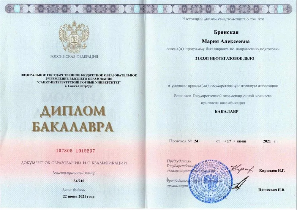 Диплом бакалавра (Санкт-Петербургский государственный горный университет)