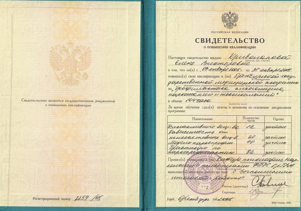 Свидетельство о повышении квалификации