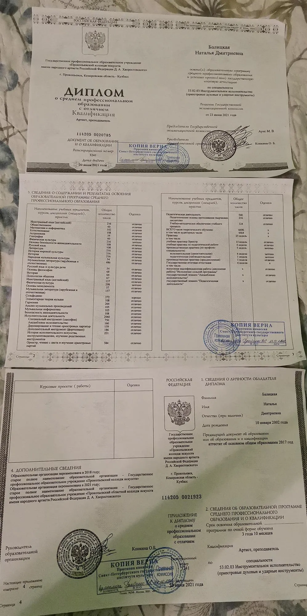 Диплом о среднем профессиональном образовании с отличием