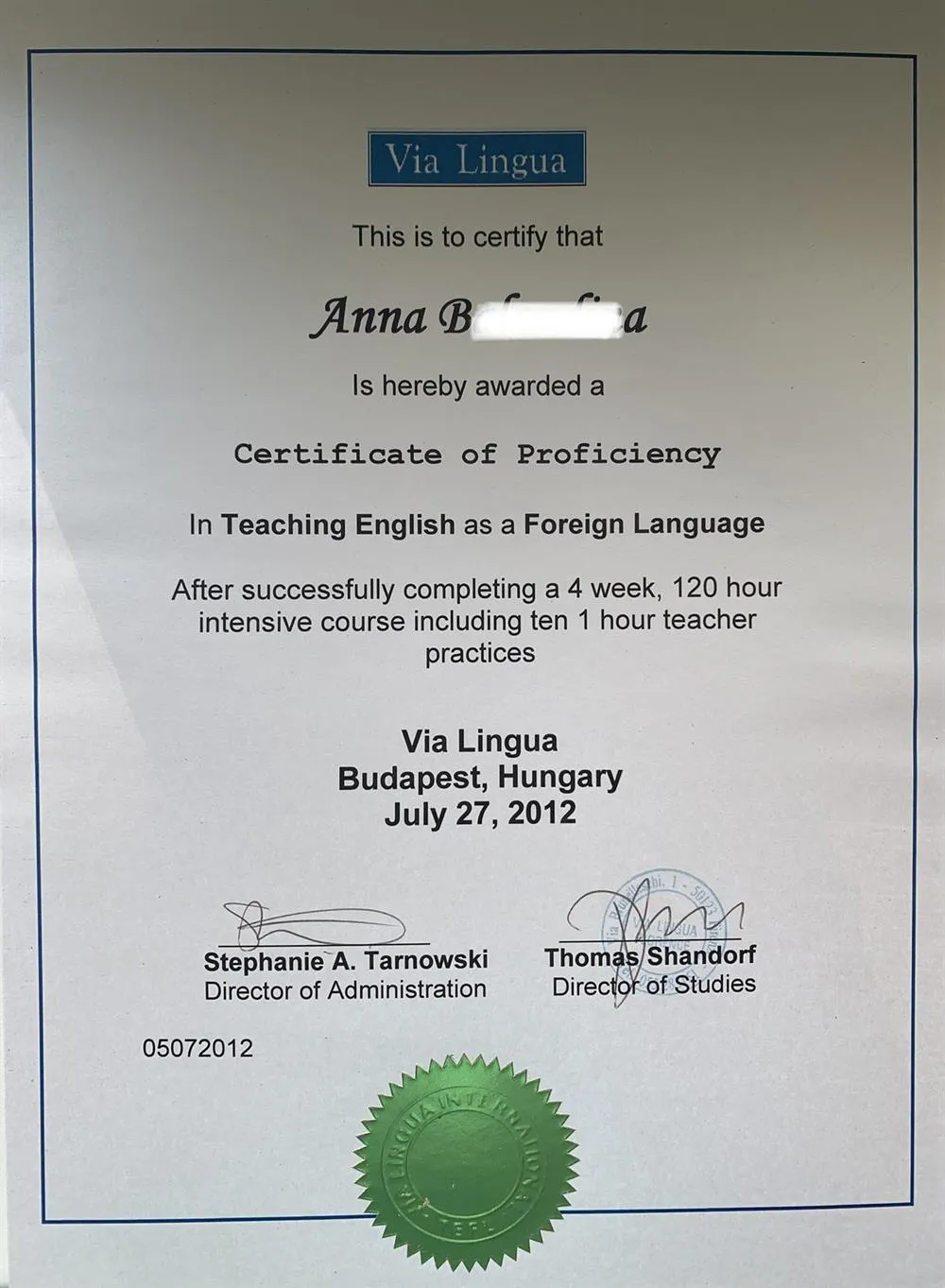 Сертификат TEFL