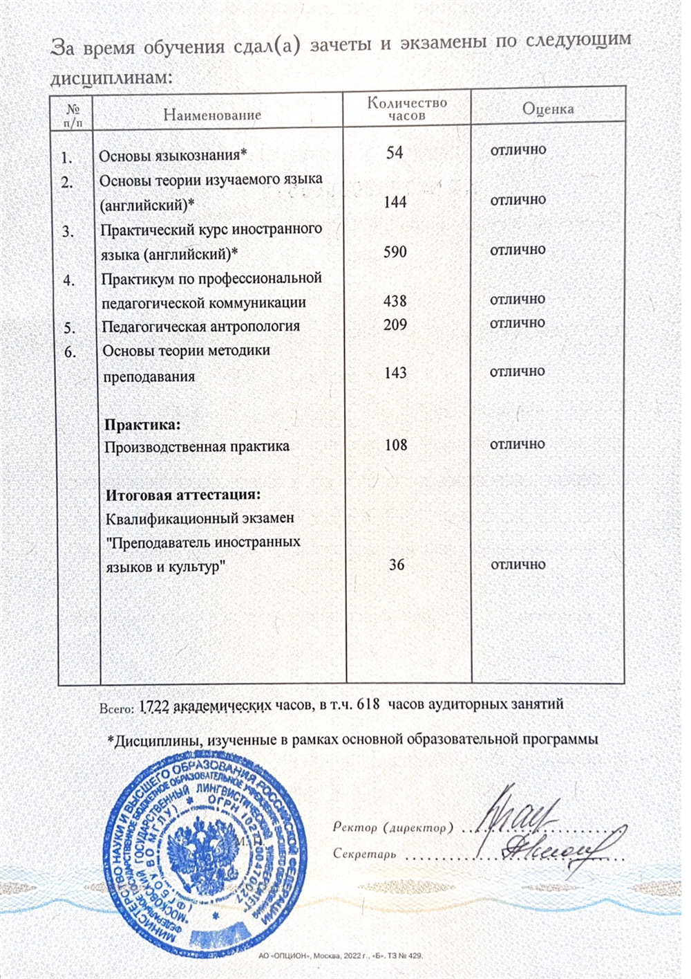 Приложение к диплому о переквалификации