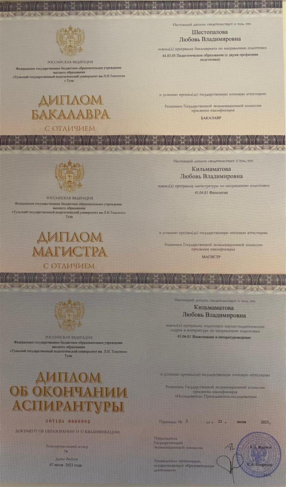 Диплом бакалавра с отличием, диплом магистра с отличием, диплом об окончании аспирантуры