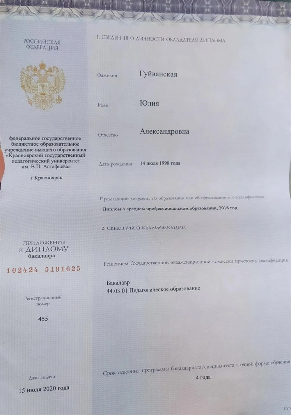 Диплом бакалавра