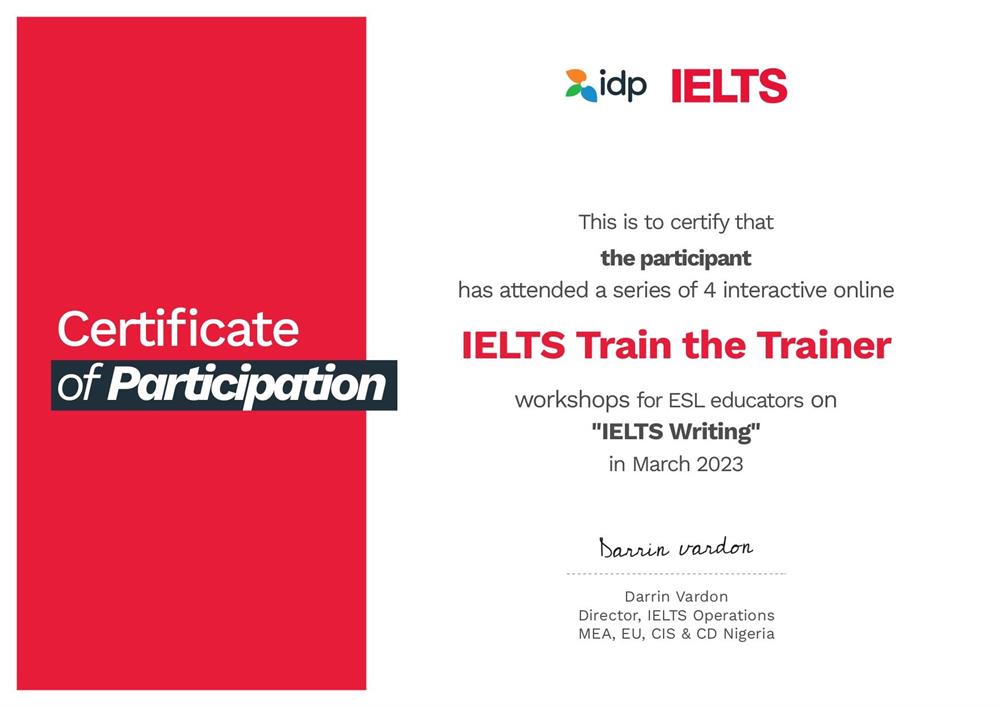 Сертификат IELTS Writing Teacher Training by IDP