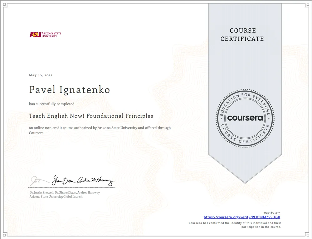 Coursera Foundational Principles certificate