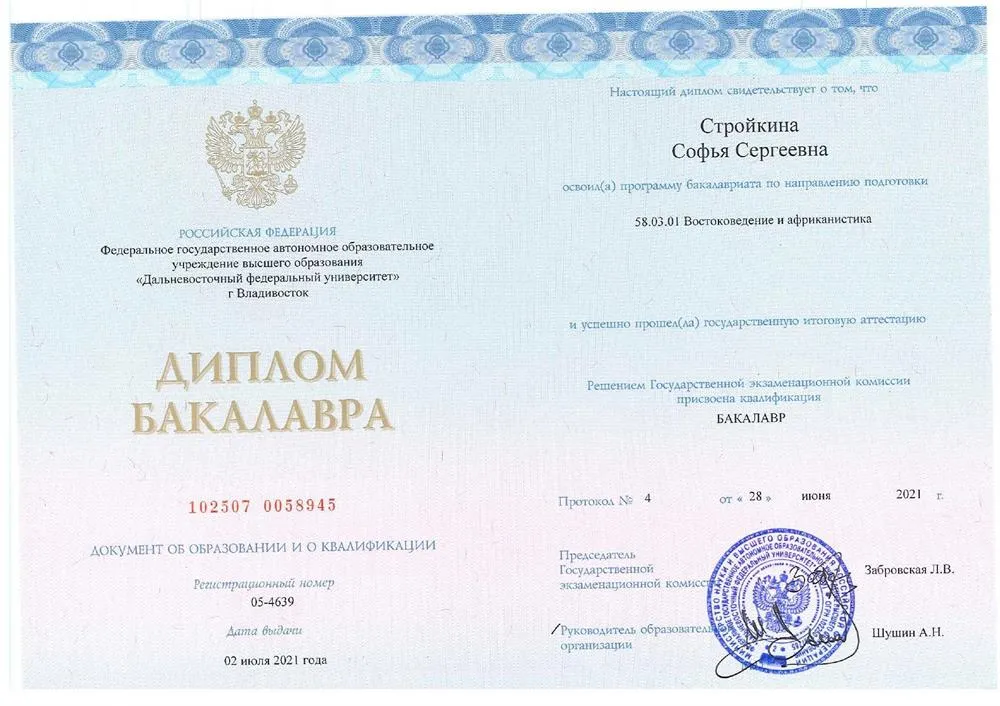Диплом о высшем профильном образовании