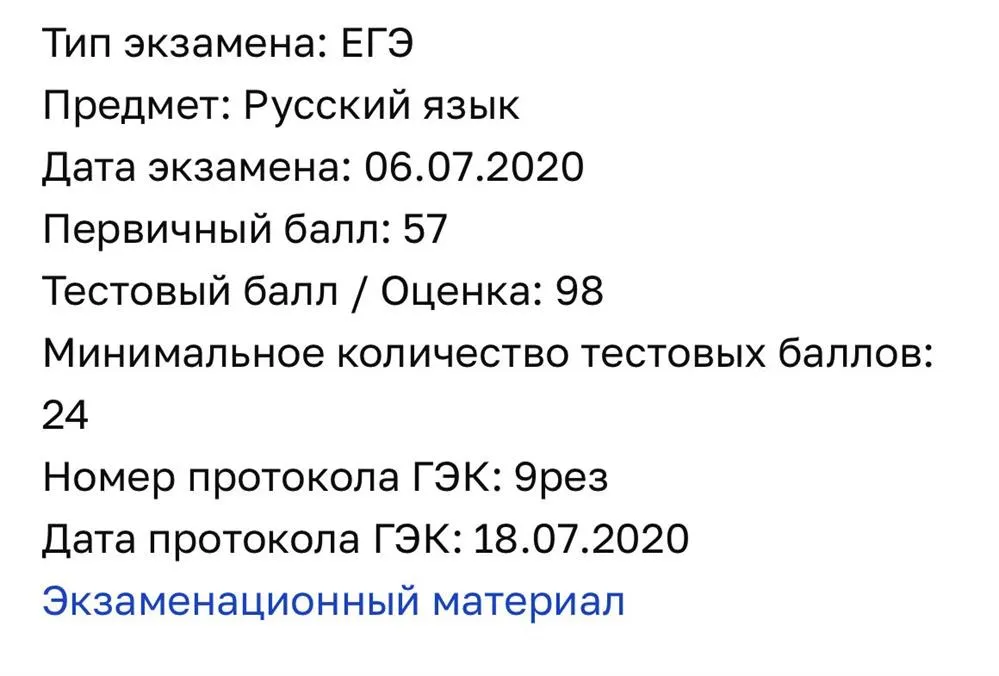 Результаты экзамена ЕГЭ по русскому языку 