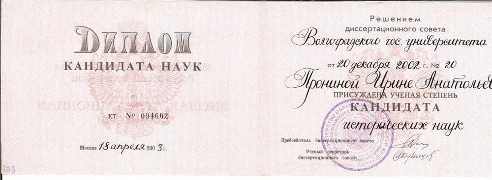 Диплом кандидата исторических наук