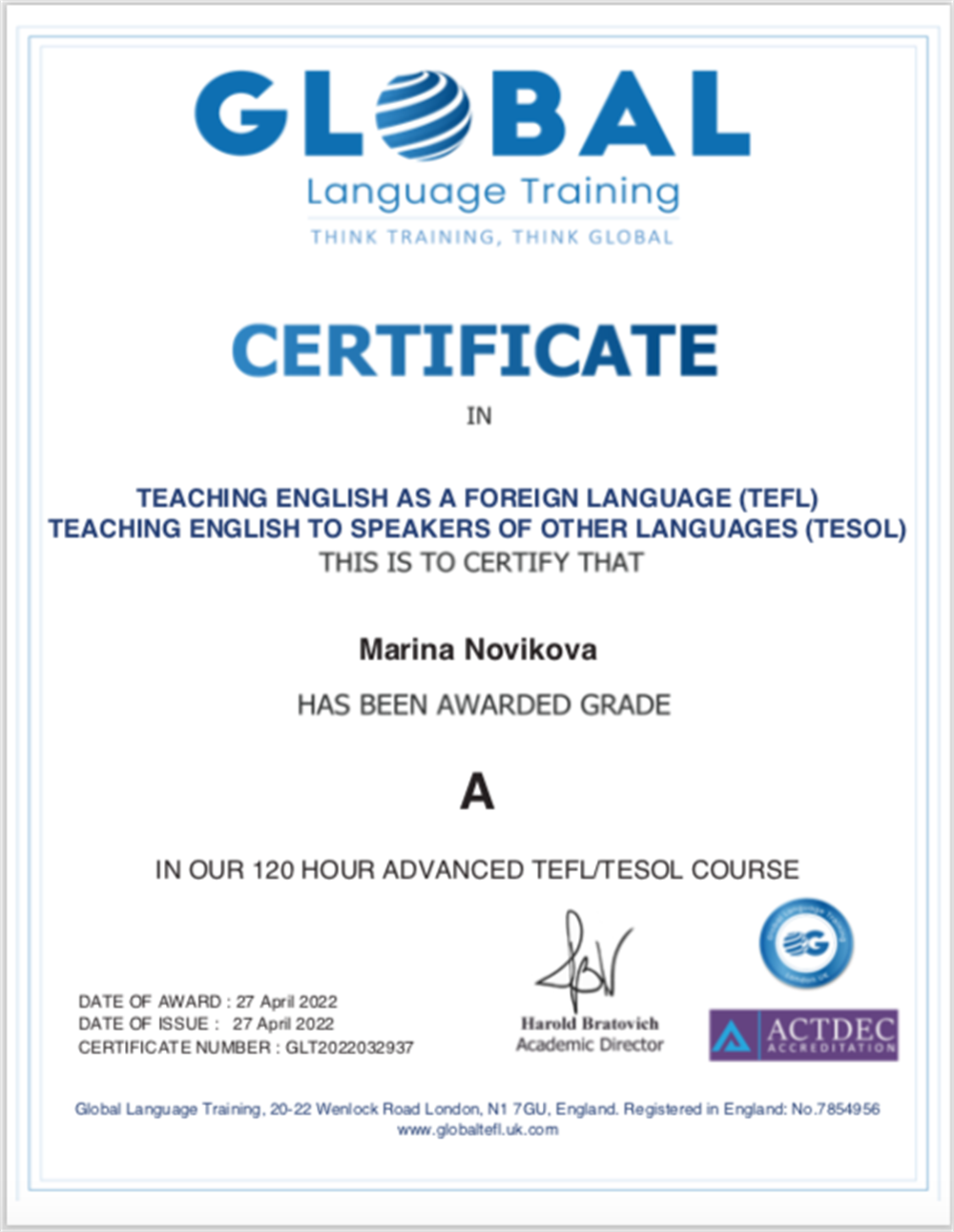Сертификат TEFL