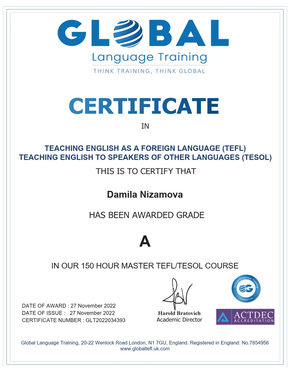 Сертификат TEFL&TESOL (Преподавание английского языка как иностранного)