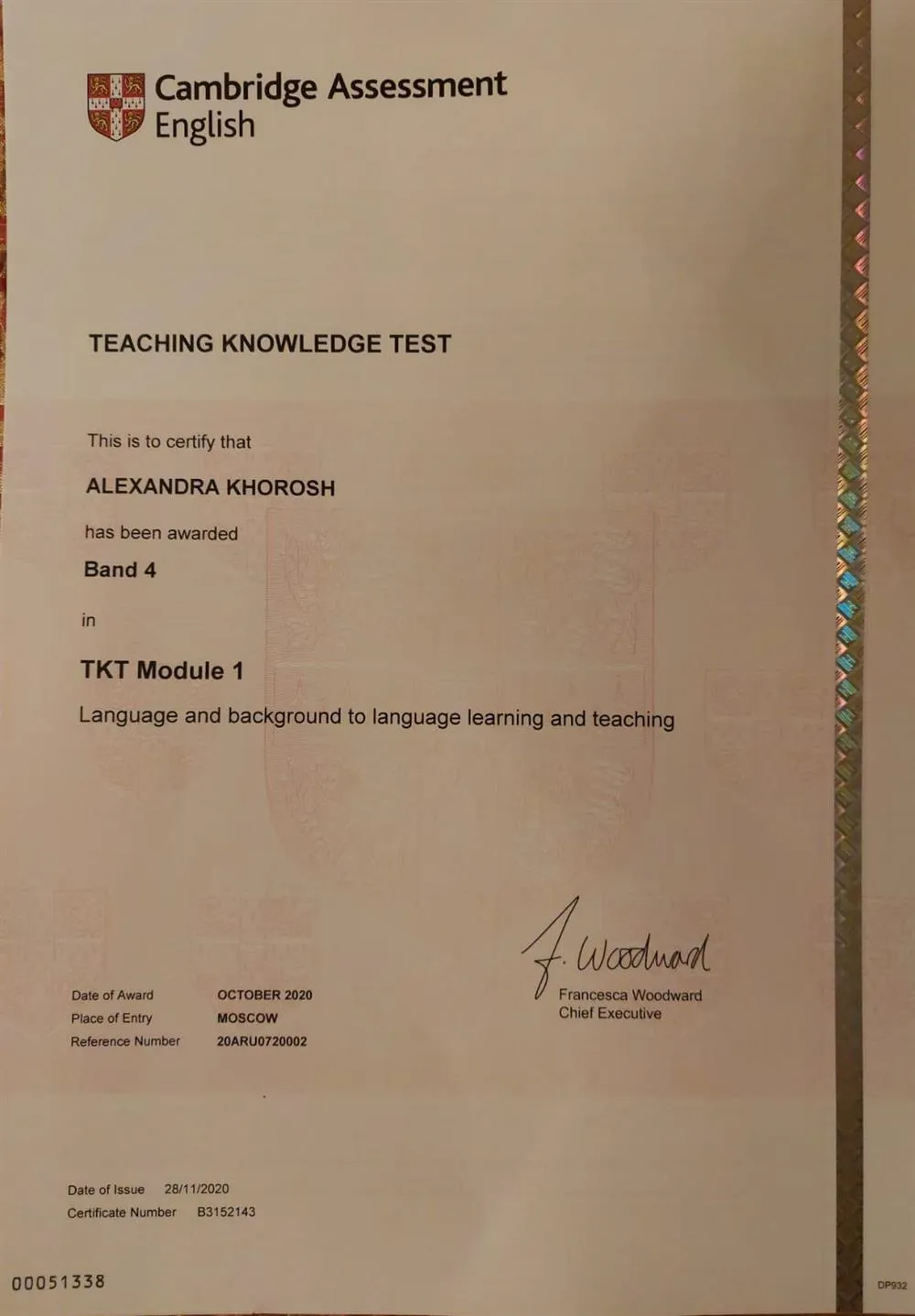 Cambridge certificate TKT Module 1 
