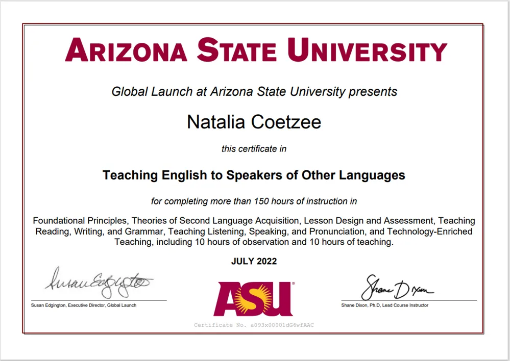 TESOL sertificate 