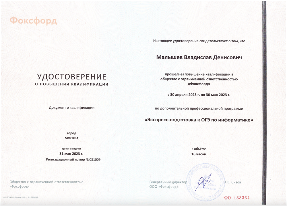 Документ о квалификации (ОГЭ по информатике)